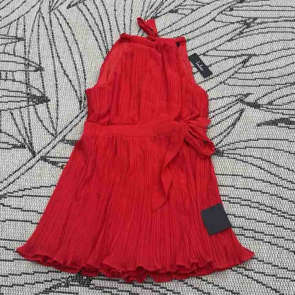 Lulu's Red Pleated Faux Wrap Tie-Side Skort Romper - Picture 2 of 6